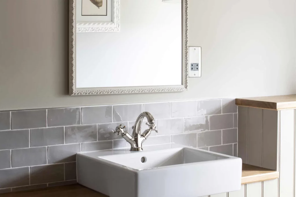 Sink and a mirror in a bathroom