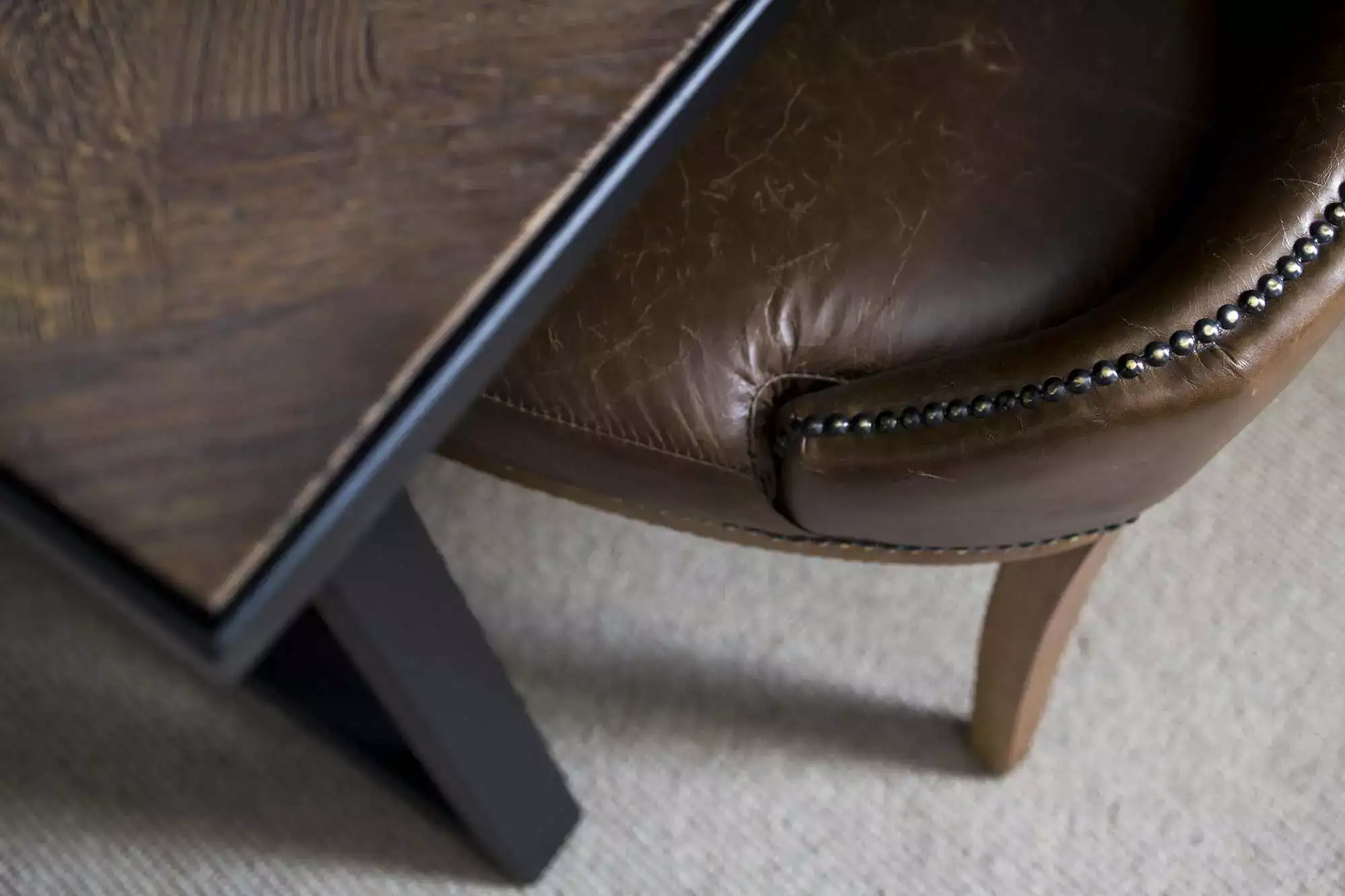 Brown leather chair and table