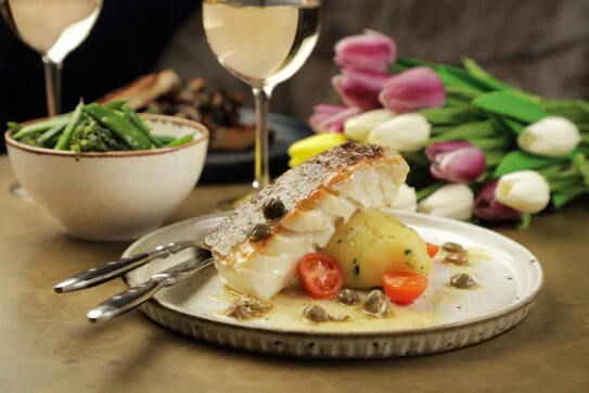 Fish meal with wine